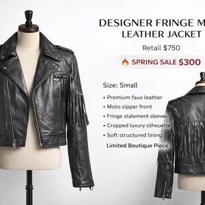 Fringe Studio Black Faux Leather Fringe Moto Jacket